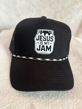 Source Unknown Black Trucker Hat "Jesus Is My Jam"